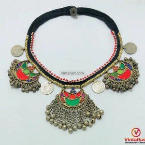 Kuchi Afghan Choker Necklace, Bohemian Statement Necklace, Afghan Kuchi Necklace